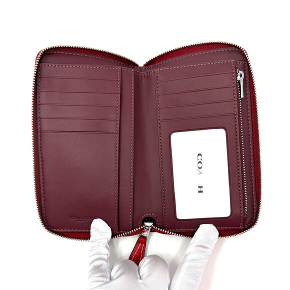 Coach Medium Id Zip Wallet Signature Canvas Wild Strawberry Khaki Red CH529 - Picture 4 of 9